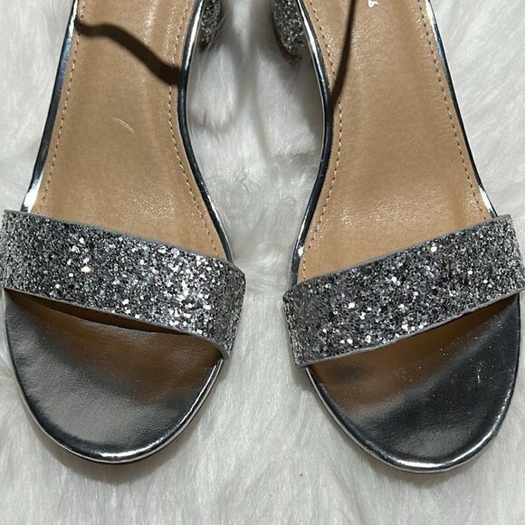 J. Adams Silver Glitter Block Low Heels with ankle strap Size 7.5.  B76 - Picture 6 of 8